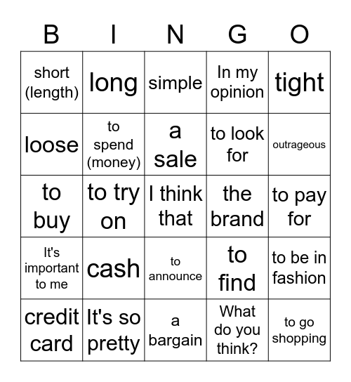 2B Shopping - La derecha Bingo Card