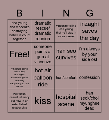 Vincenzo episode 19-20 Bingo Card