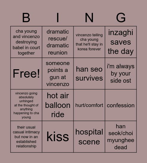 Vincenzo episode 19-20 Bingo Card