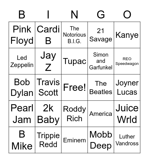 Music Preference Bingo Card