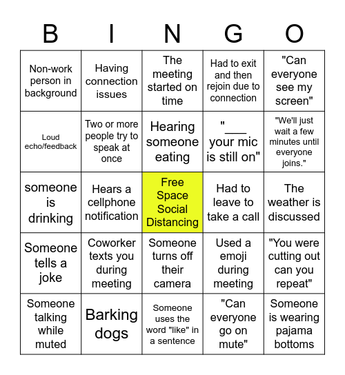 Staff Meeting Bingo Card