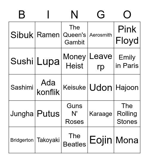 Sana Bingo Card