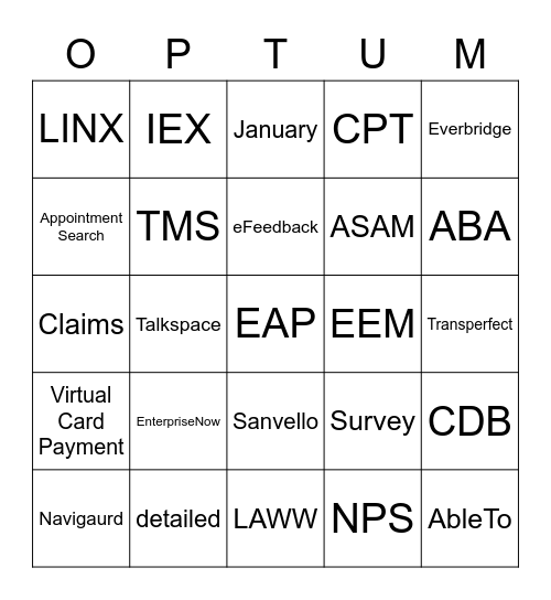 Optum Bingo! Bingo Card