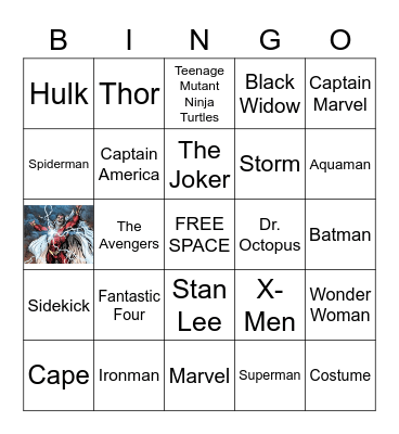 Superhero Bingo Card