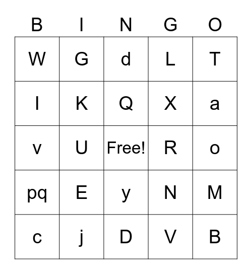 Alphabet Bingo Card