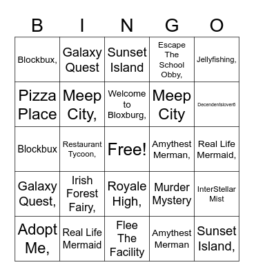 Roblox Bingo Card