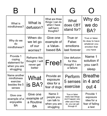 CBT Skills Bingo Card