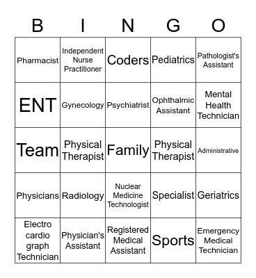 Medical Specialties Bingo Card