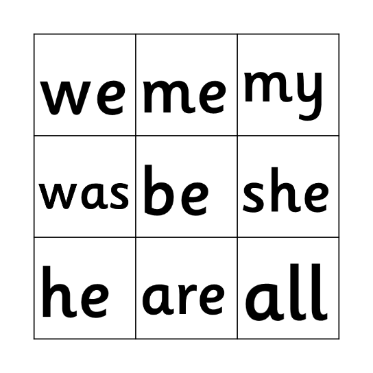 Phase 3 Tricky Words Bingo Card