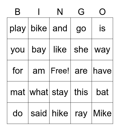 Word Bingo Card