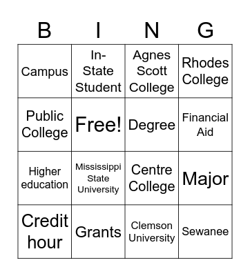 College Lingo Bingo Card