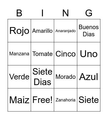 Spanish Bingo Card