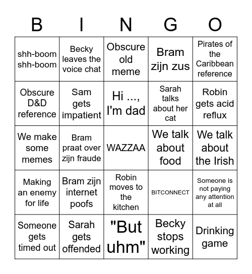 Brotastic Bingo Card