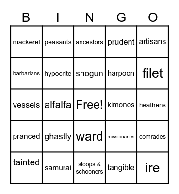 Heart of the Samurai Bingo Card