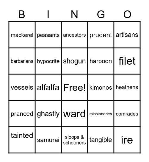 Heart of the Samurai Bingo Card