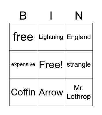 Huck Finn Bingo Card
