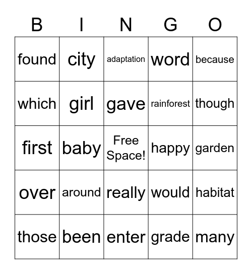 SIGHT WORD BINGO Card