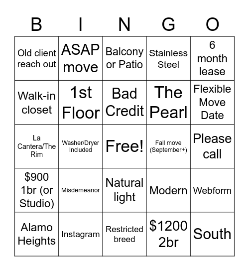 Untitled Bingo Card
