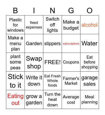 Budget Bingo Card