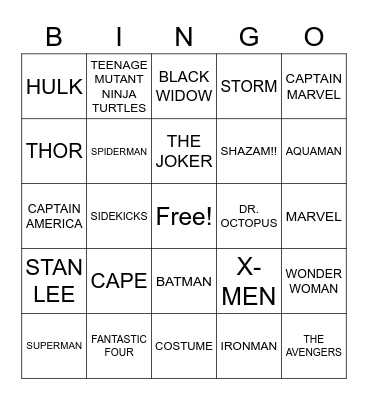 SUPERHERO TRIVIA BINGO Card