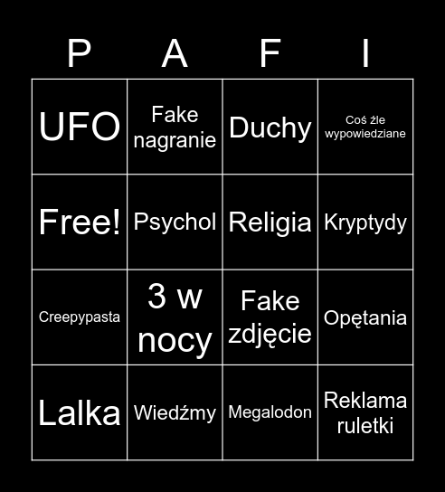Pafi granie Bingo Card