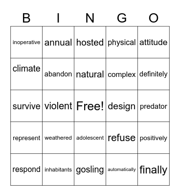 HMH Workshop 9 Vocabulary Bingo Card