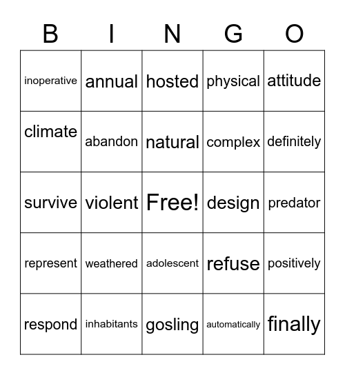 HMH Workshop 9 Vocabulary Bingo Card