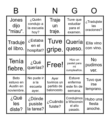 Spanish thin Bingo Card