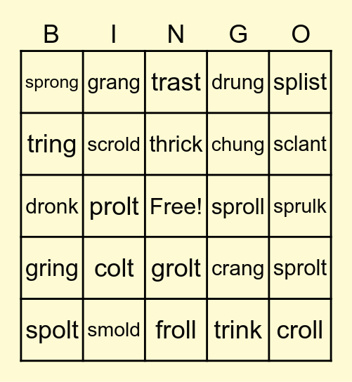 Nonsense Words Bingo Card