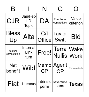 Presentation Debate Bingo Card