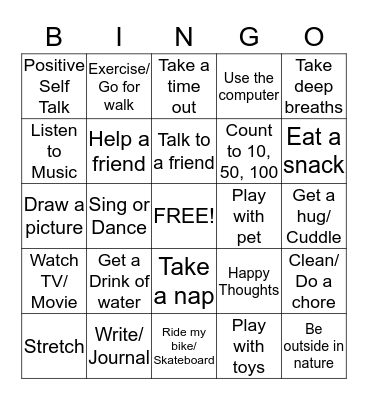 Coping Skills Bingo Card