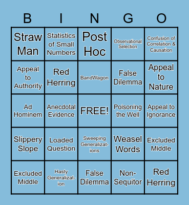 Logical Fallacy Bingo Card