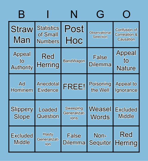 Logical Fallacy Bingo Card