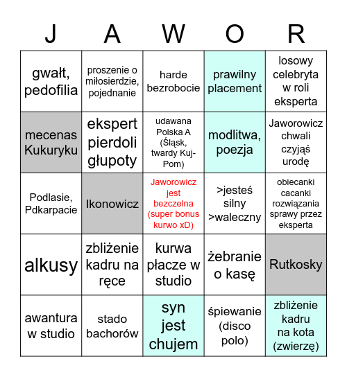 Jaworowicz Bingo Card