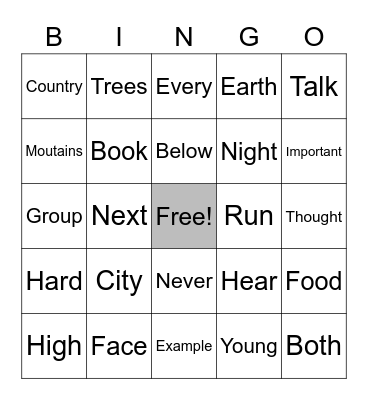 Third Grade Sightwords Bingo Card
