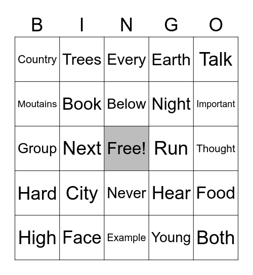 Third Grade Sightwords Bingo Card
