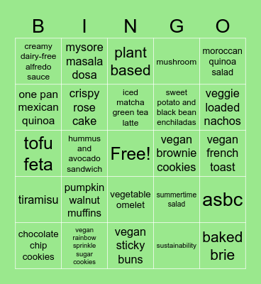 sustainability cookbook Bingo Card