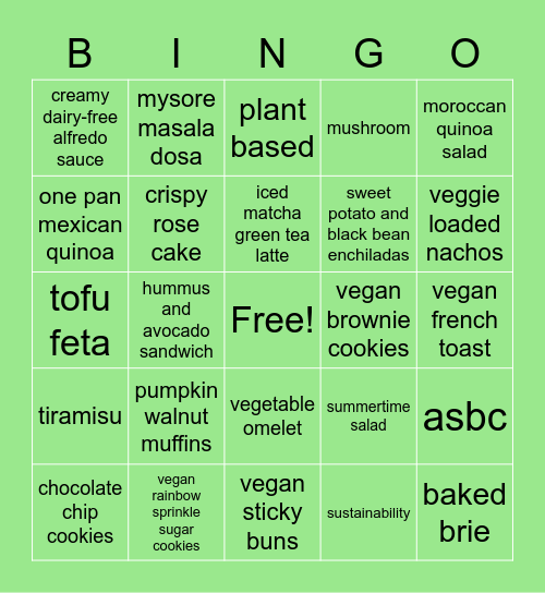 sustainability cookbook Bingo Card