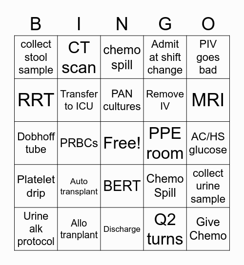 BMT Nurses Week Bingo Card