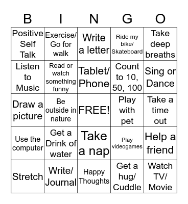 Coping Skills Bingo Card