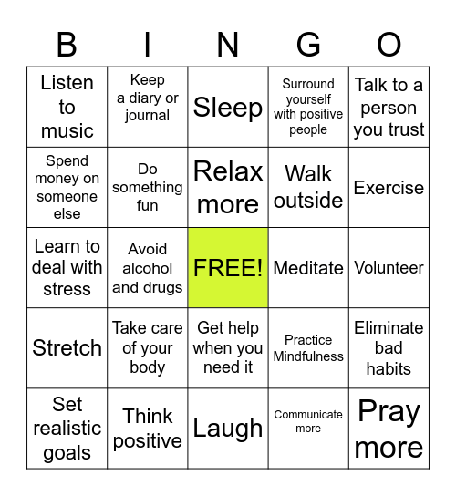 Wellness Bingo Card