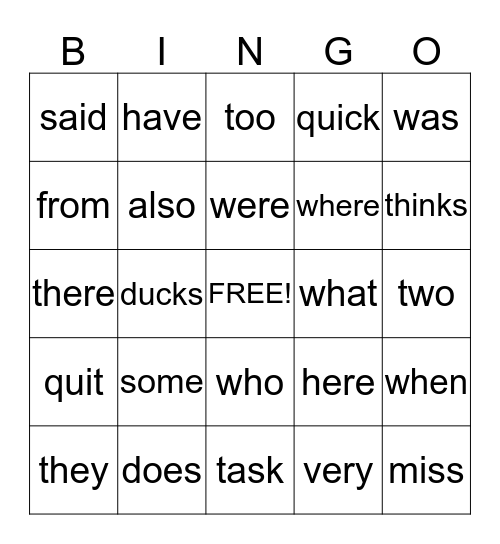 Trick Words/ Word of the Day Bingo Card