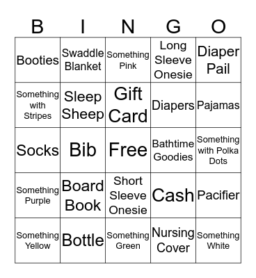 Baby Shower Bingo Card
