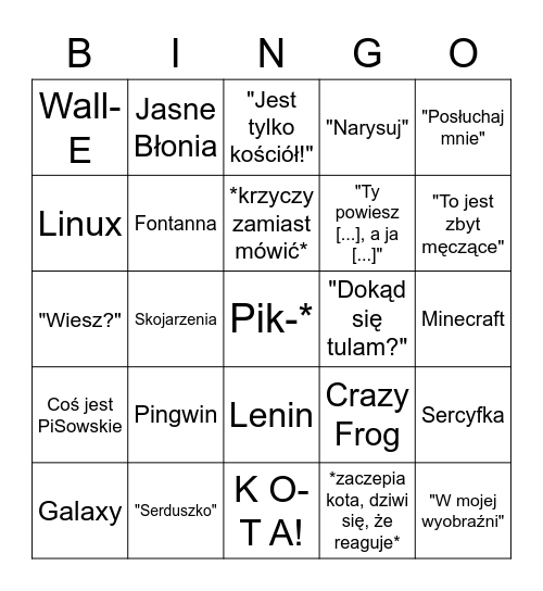 Dzień z Alankiem 2.0 Bingo Card