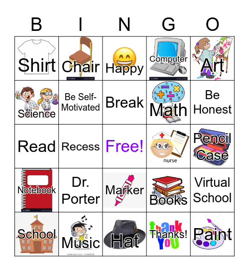 School Bingo Card