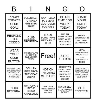 CLUB Bingo Card