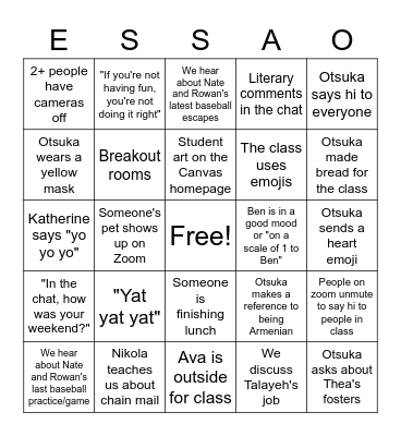 6th period ap lit bingo Card