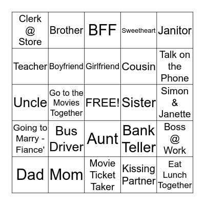 People We Know Bingo Card