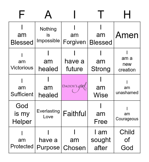 Daughter of a King Bingo Card
