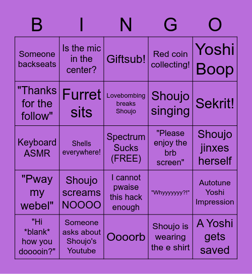 Shoujo's revised Bingo! Bingo Card